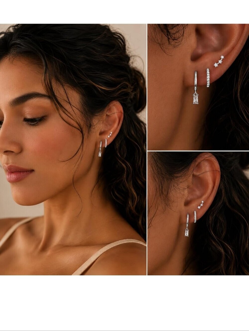 Sterling Silver Cubic Zirconia Huggie and Stud Earring Set - Silver